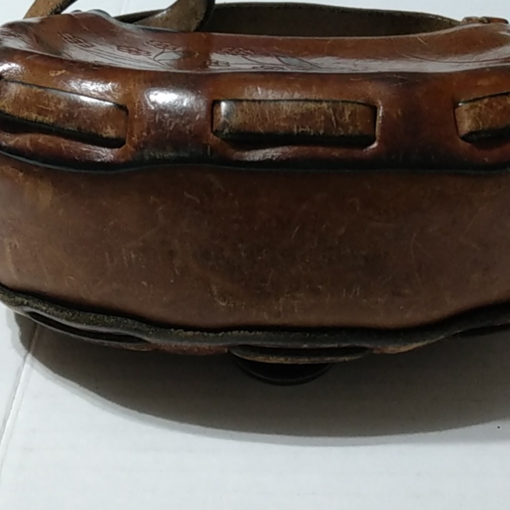 Vtg Hand Tooled Distressed Embossed Leather Purse - Picture 7 of 12